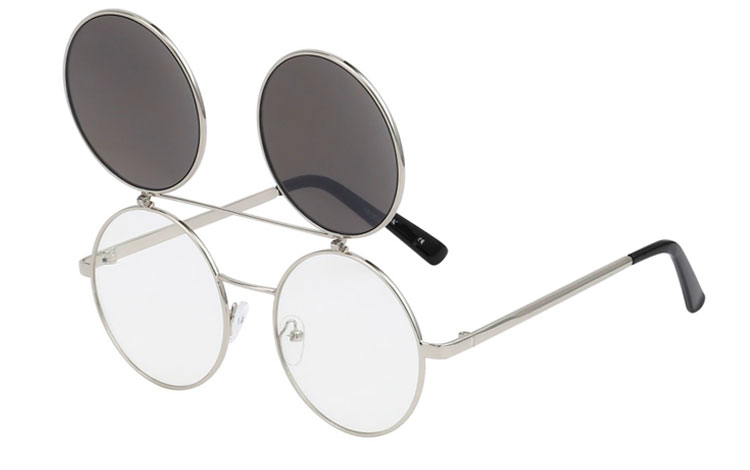 Sølvfarvet brille med spejl flip up solbrille - sunlooper.dk - billede 2