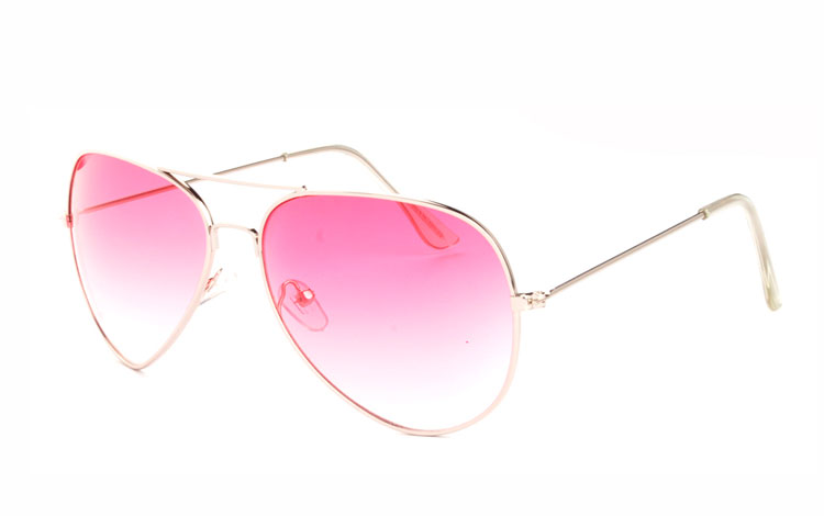 Metal pilot / aviator solbrille med lyserøde glas