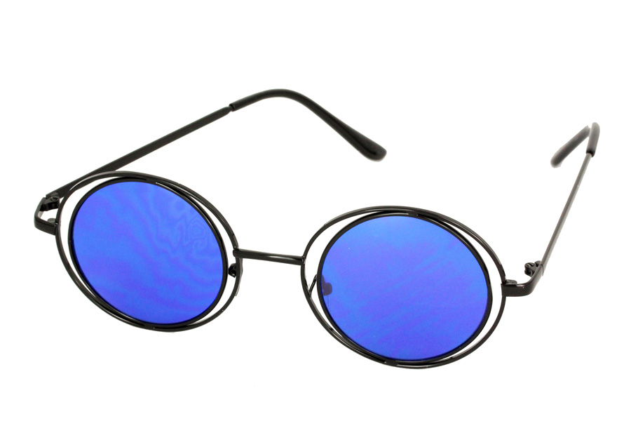 Rund luksus Lennon solbrille med blå glas