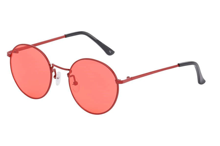 Moderigtig solbrille i rødt metalstel med røde linser