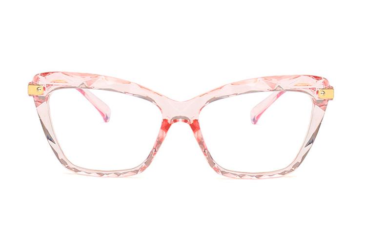 Lyserød transparent cat-eye brille i mønstret og indgraveret glas. - sunlooper.dk - billede 2