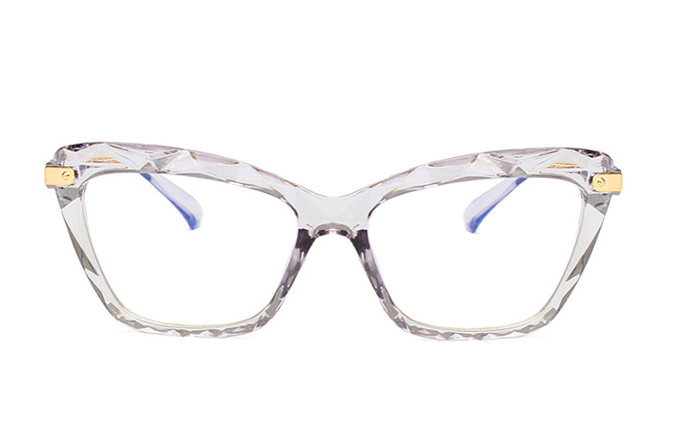GrÃ¥ transparent cat-eye brille i mÃ¸nstret og indgraveret glas. - sunlooper.dk - billede 2