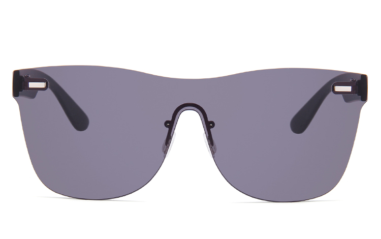 Flad one piece solbrille med mørke sorte glas - sunlooper.dk - billede 2