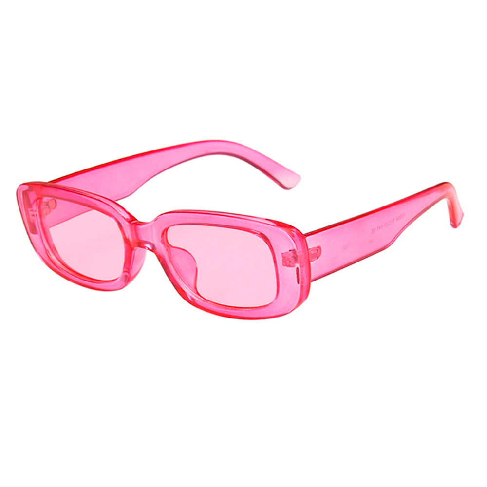 Transparent pink solbrille i aflangt firkantet design