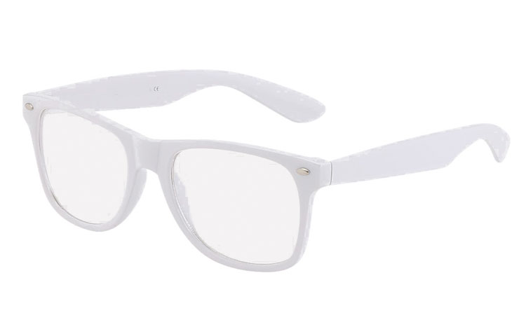 Hvid brille med klart glas, wayfarer design