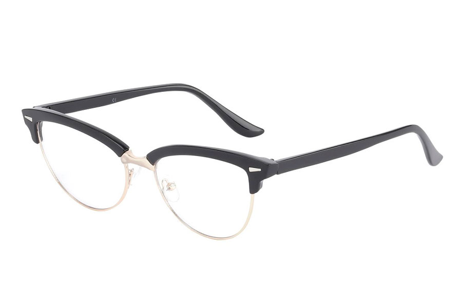 Cateye brille i sort stel med klart glas uden styrke.
