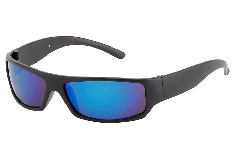 Maskulin mat sort solbrille med spejlglas
