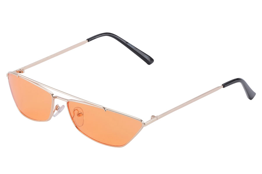 Lækker solbrille i smalt metalstel med lyse orange glas