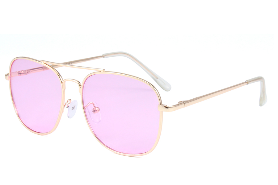 Aviator solbrille i firkantet design med lyslilla glas