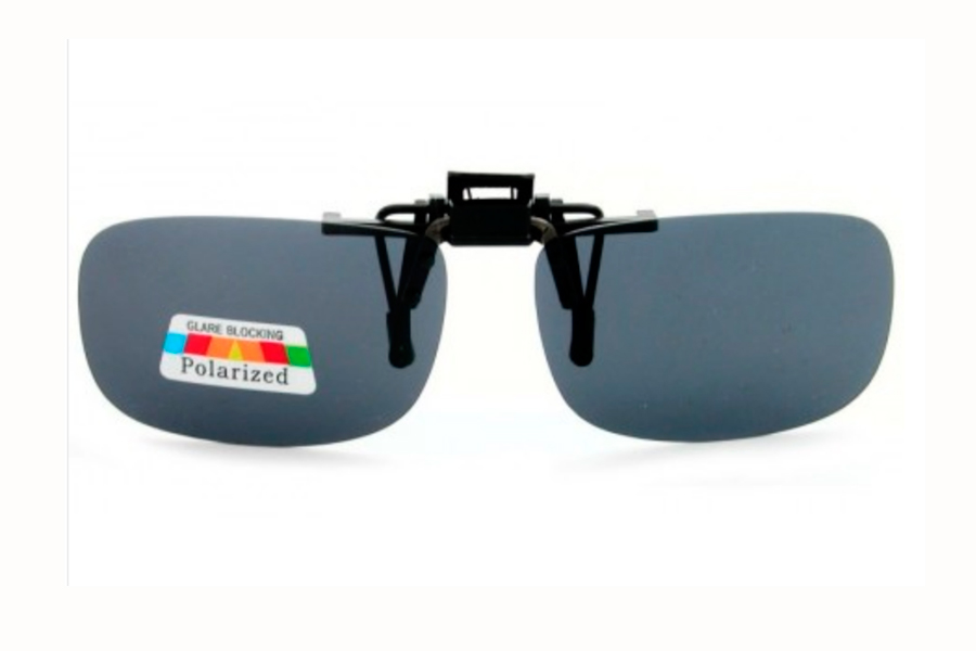 Polaroid clip-on solbrille i aflangt design med mørke gla