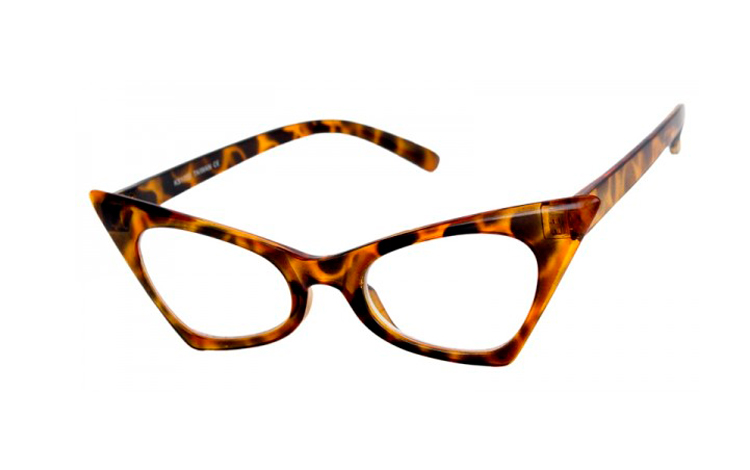 Cat-eye brille i kantet design i skildpadde/leopard spættet stel