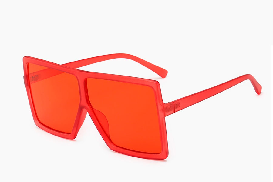 Oversized rød firkantet brille i fladt design
