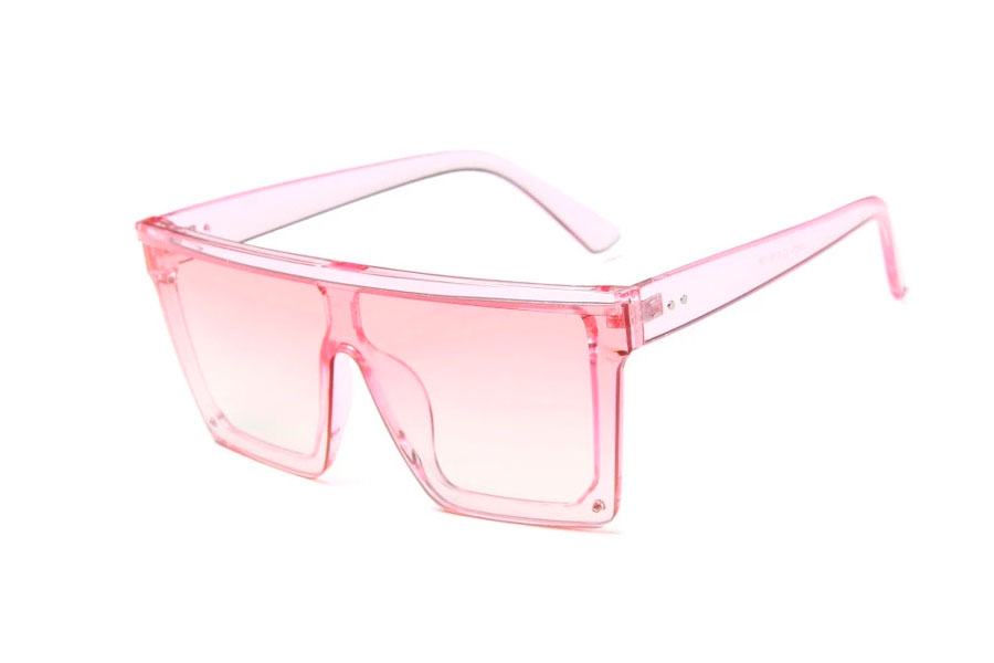 Lyserød transparent solbrille i kantet design med lyserøde glas