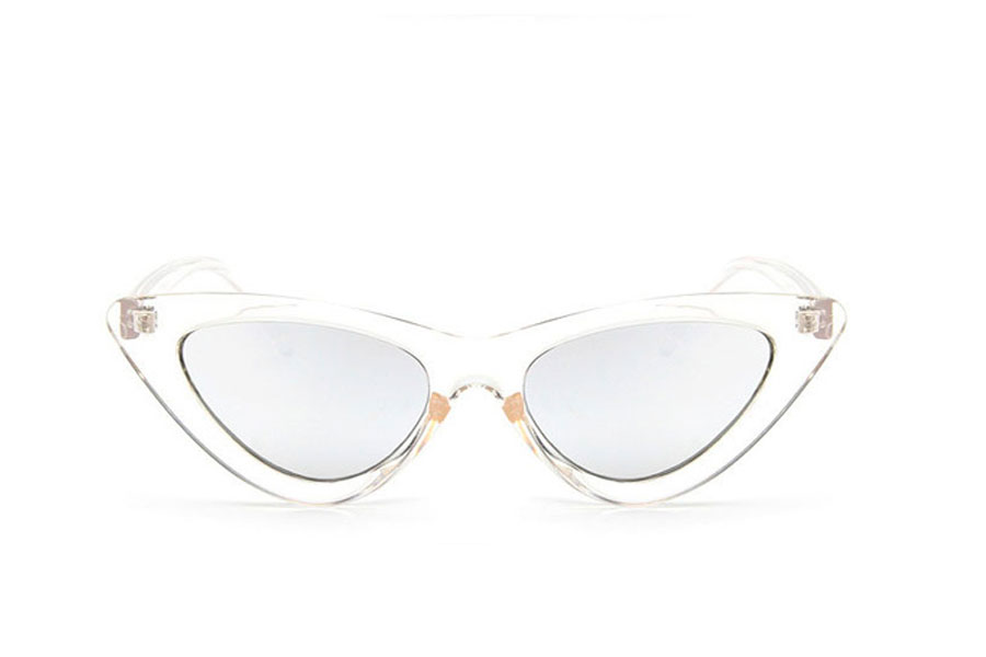 Fræk transparent solbrille i Cat-Eye design med sølvfarvet spejlglas