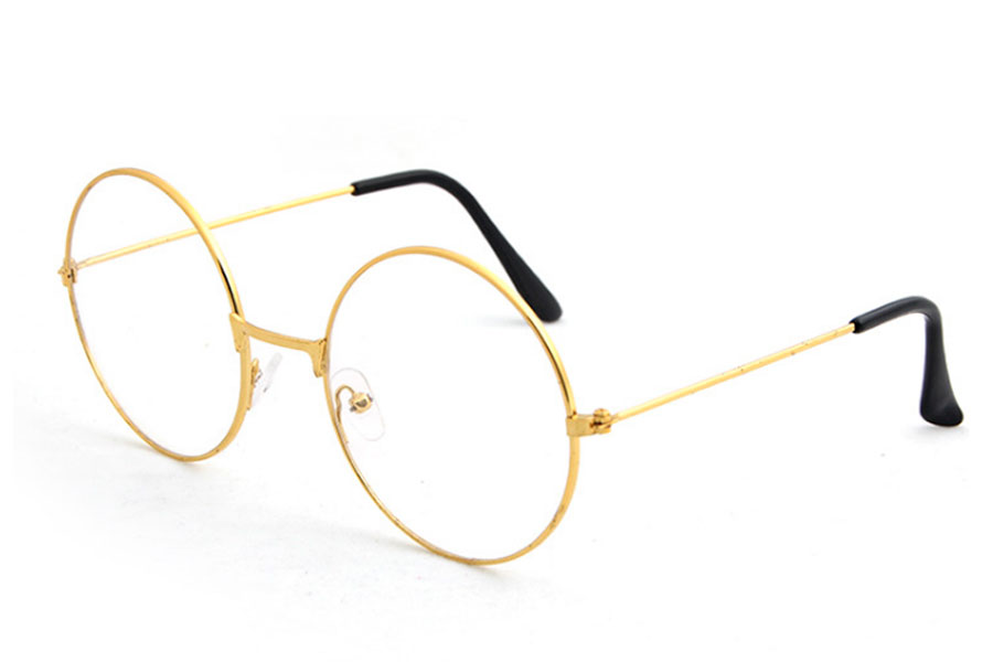 Stor guldfarvet metal brille i det moderigtige John Lennon look