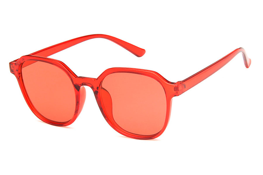 Rød Solbrille i rund/kantet design md røde glas