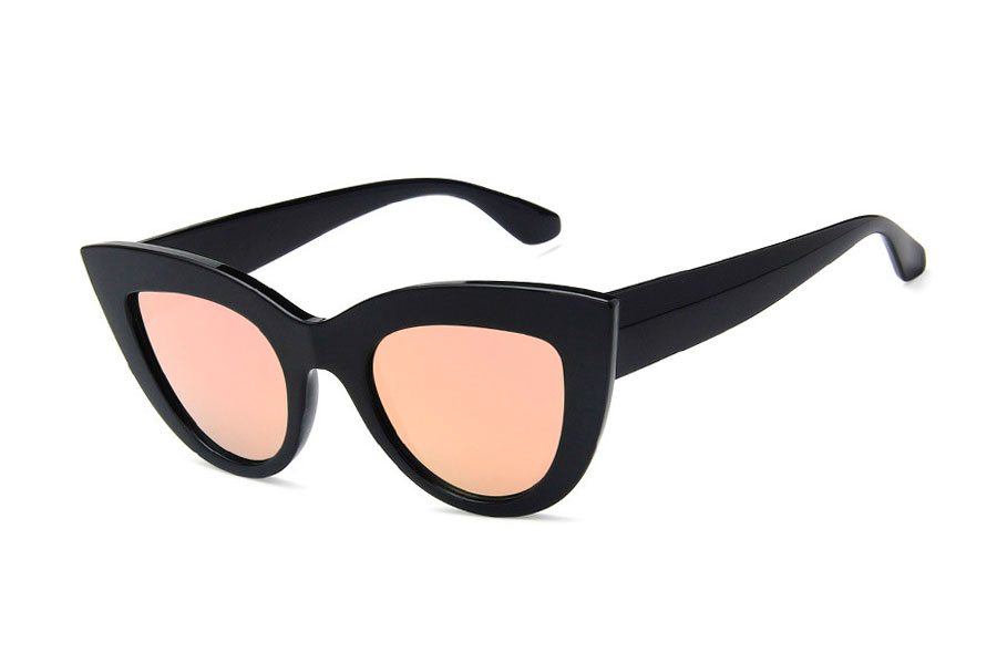 Sort cateye solbrille med spejlglas i fersken-lilla nuancer