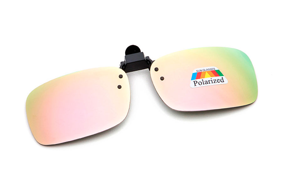 Polaroid clip-on solbrille i fersken-champagne spejlglas.