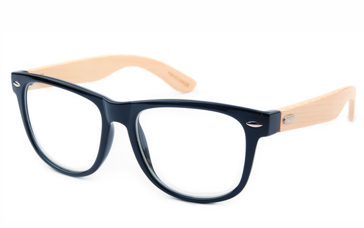 Wayfarer briller uden styrke med bambus stænger - Design nr. 3498