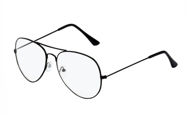 Sort metal aviator brille med gennemsigtigt glas - Design nr. 3519