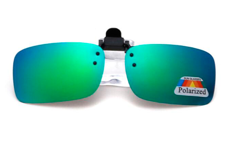 Clip-on solbrille med spejlglas i grøn-blå nuancer - Design nr. 4534