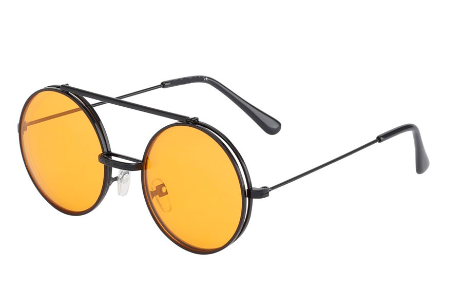 Sort brille med flip-up solbrille med orange glas.  - Design nr. s3728