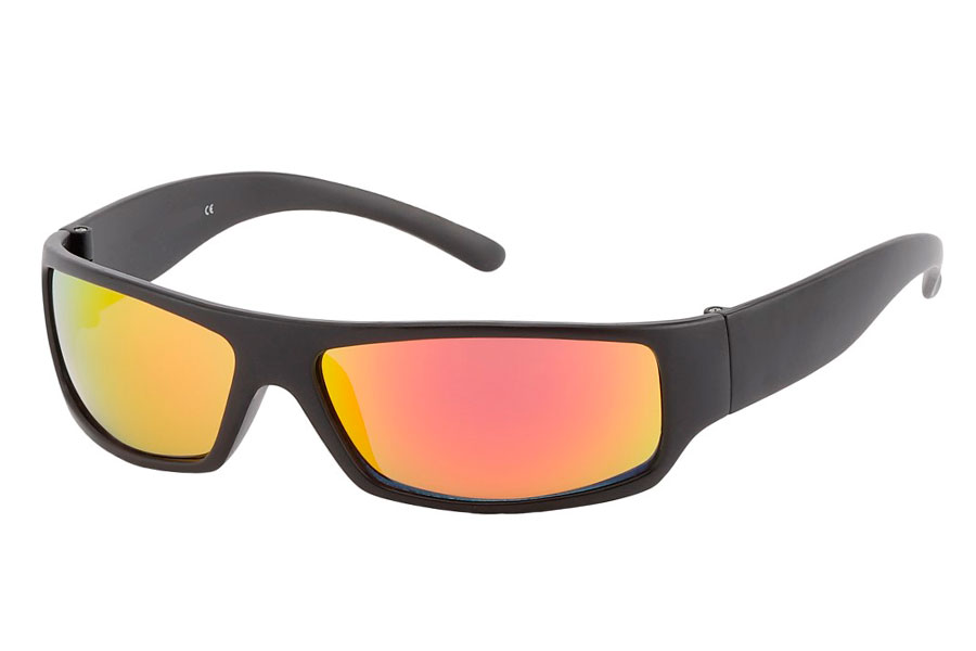 Maskulin mat sort solbrille med spejlglas i rød-orange. - Design nr. 3834