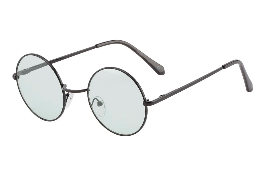 Rund lennon brille i sort metalstel med lysegrønne linser.  - Design nr. 3849