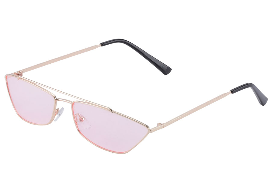 Lækker solbrille i smalt metalstel med lyse lyserøde glas - Design nr. s3865