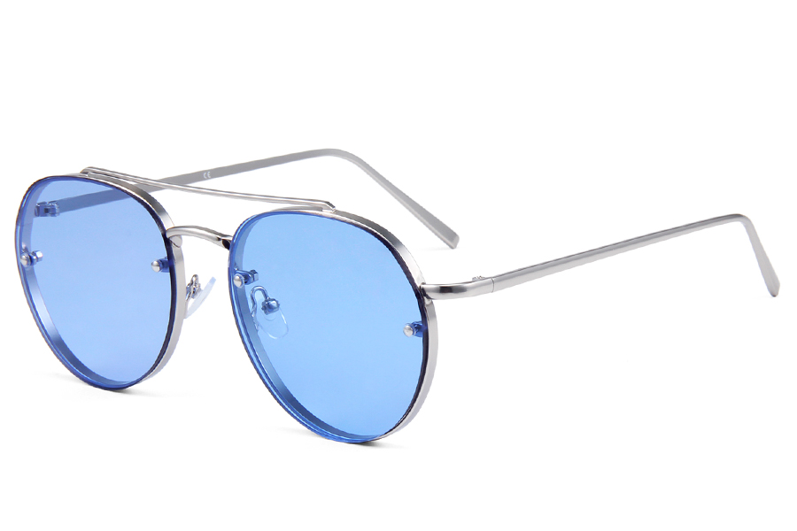 Rund solbrille i aviator look med lyseblå glas - Design nr. s3890