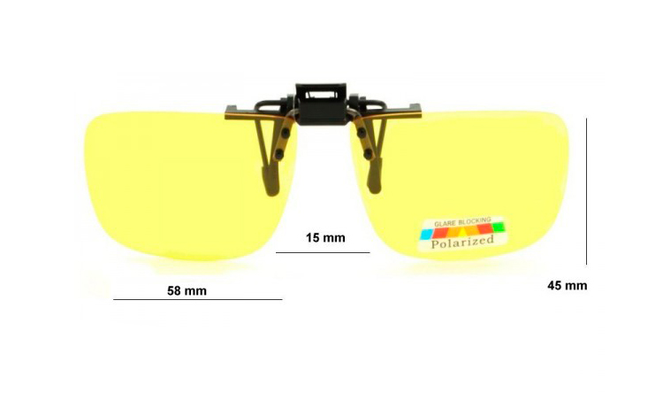 Clip-on solbriller i firkantet design med gule polaroid glas - Design nr. s4059