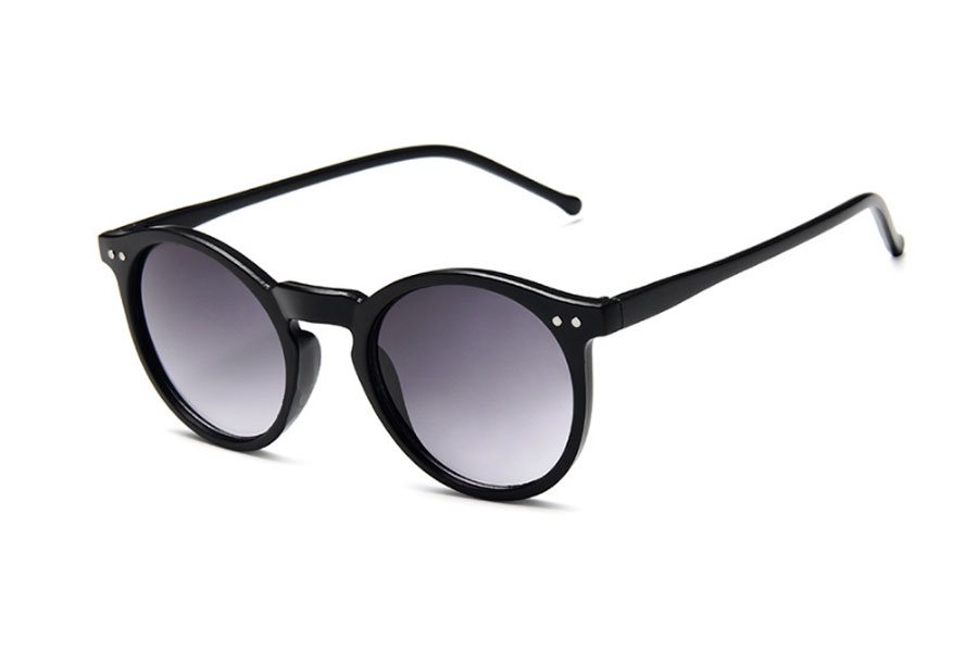 Rund solbrille i mat sort stel med grå-sorte glas - Design nr. s4160