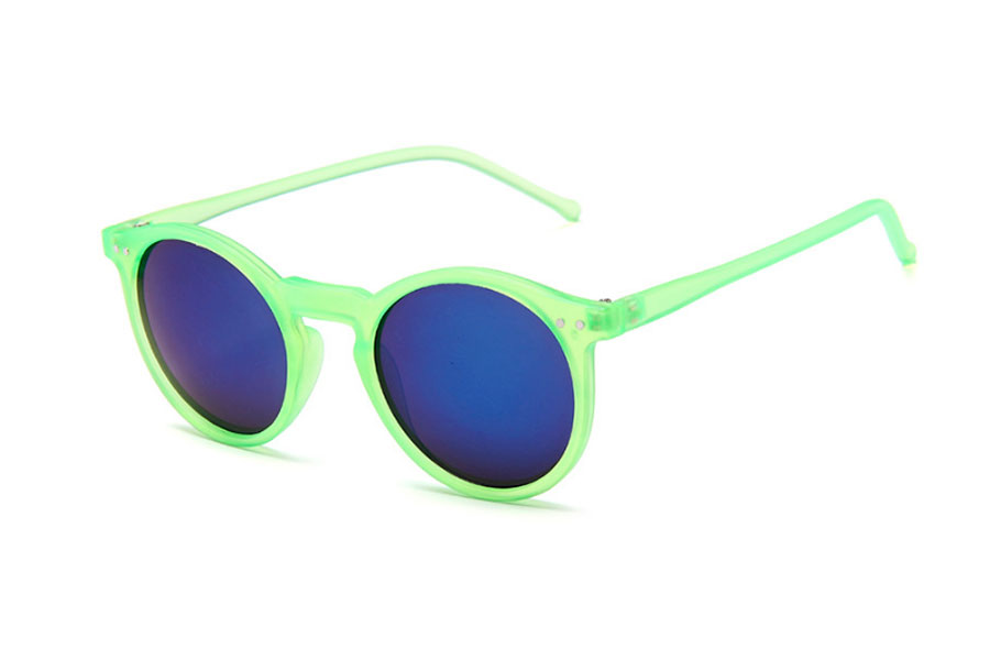 Rund solbrille i mat neongrønt stel med spejlglas - Design nr. s4162