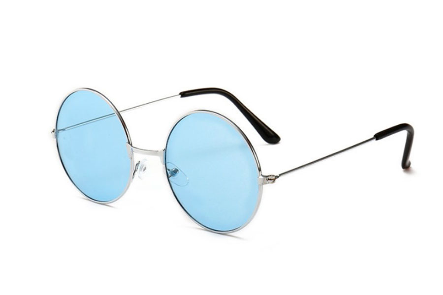 Rund sølvfarvet lennon solbrille med blå linser - Design nr. s4171