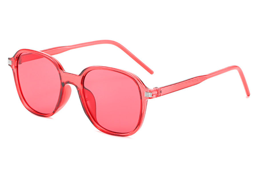 Rød transparent solbrille med Flower Power, Hippie vibes. - Design nr. 4255